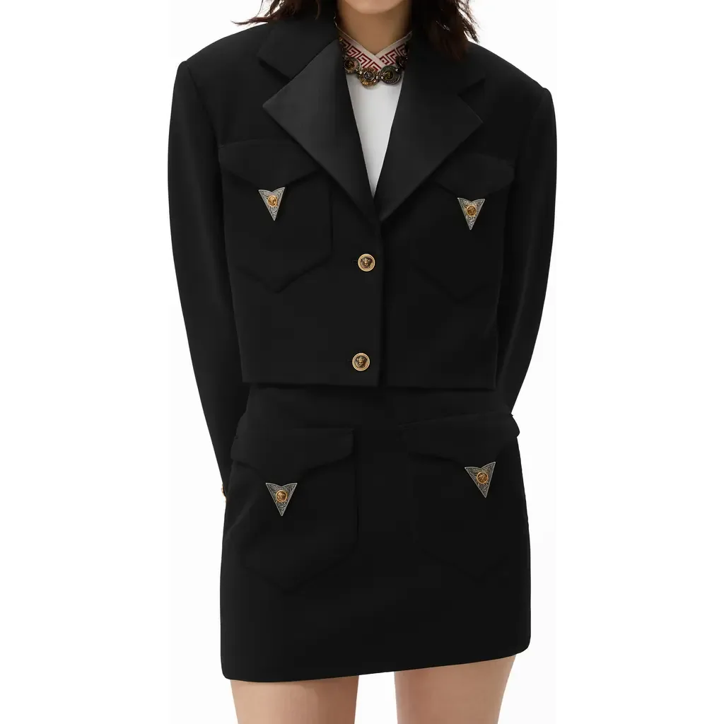 Crop Stretch Wool Blazer by Versace