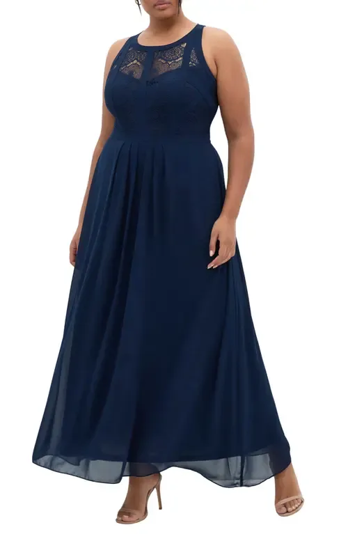 Lace Bodice Pleated Dress by City Chic