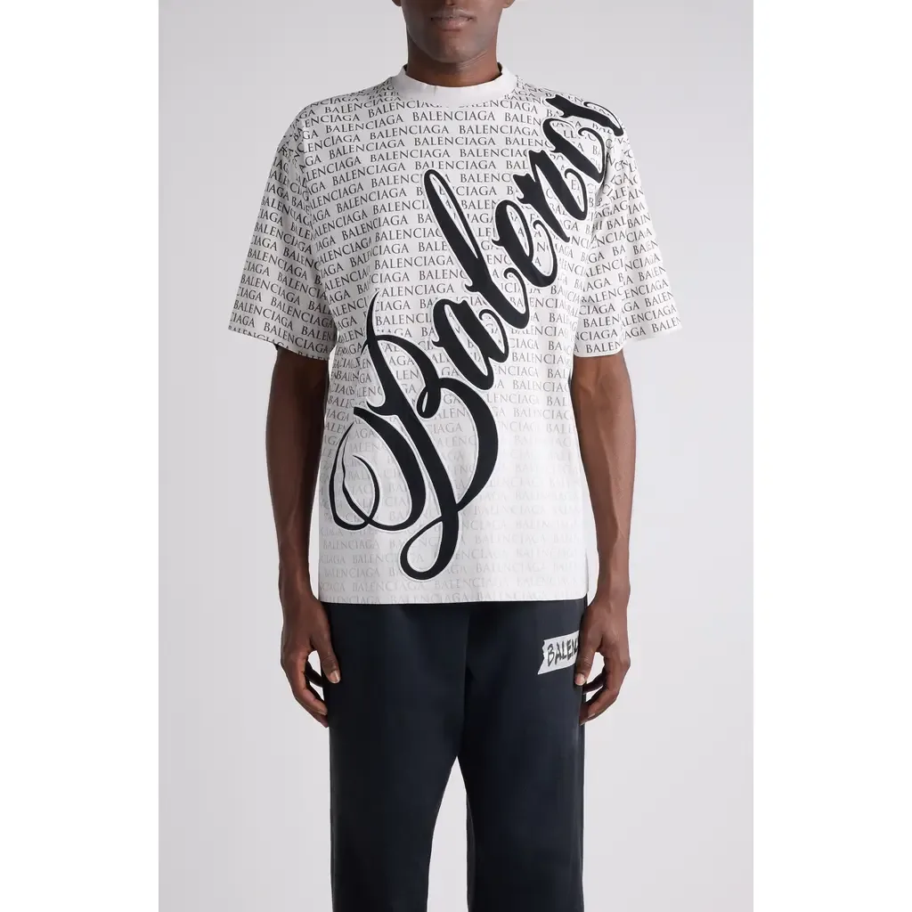 Medium Fit Big B Cursive Logo Graphic T-Shirt by Balenciaga