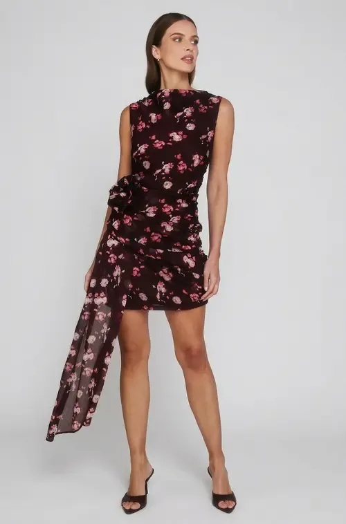 Floral Coursage Ruched Mini Dress by Six Stories