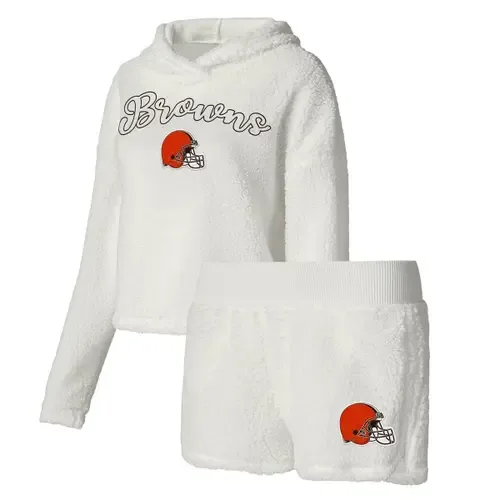 Concepts Sport White Cleveland Browns Fluffy Pullover Sweatshirt & Shorts Sleep Set by CONCEPTS SPORT