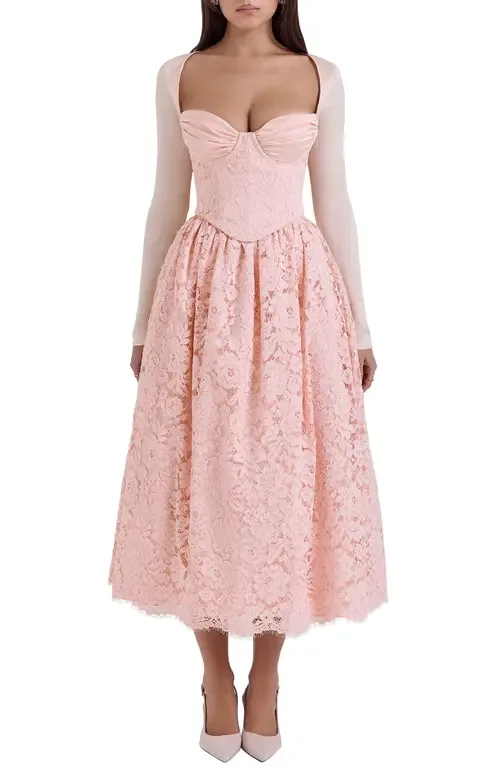 Duchess Corset Lace Fit & Flare Midi Dress with Bolero by HOUSE OF CB
