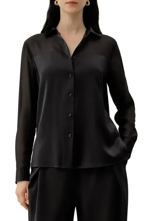 Button Down Silk Organza Shirt by Lilysilk