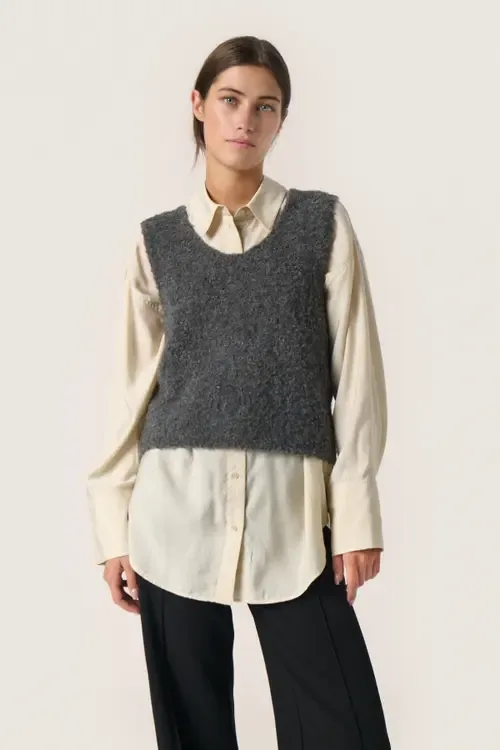 Slvenessa V-Neck Fluffy Knit Waistcoat by Soaked in Luxury