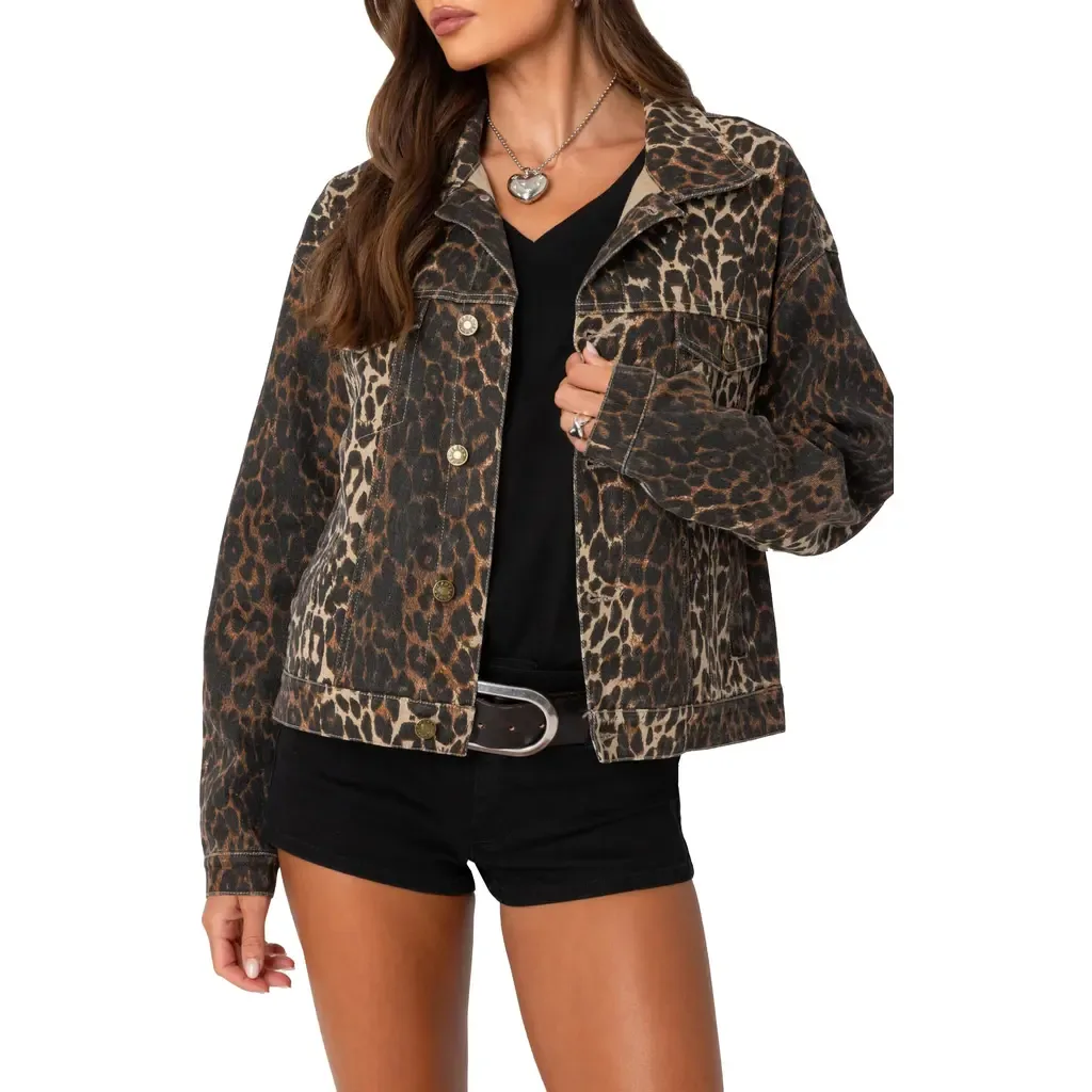 Leopard Print Denim Jacket by EDIKTED