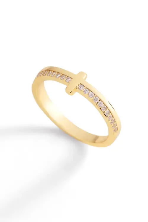 Let God Be in Control Golden Cross Ring in 18K Gold Over Sterling Silver by Mint & Lily