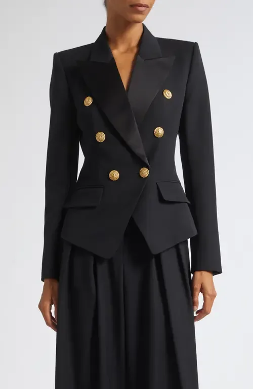 Double Breasted Grain De Poudre Wool Blazer by Balmain