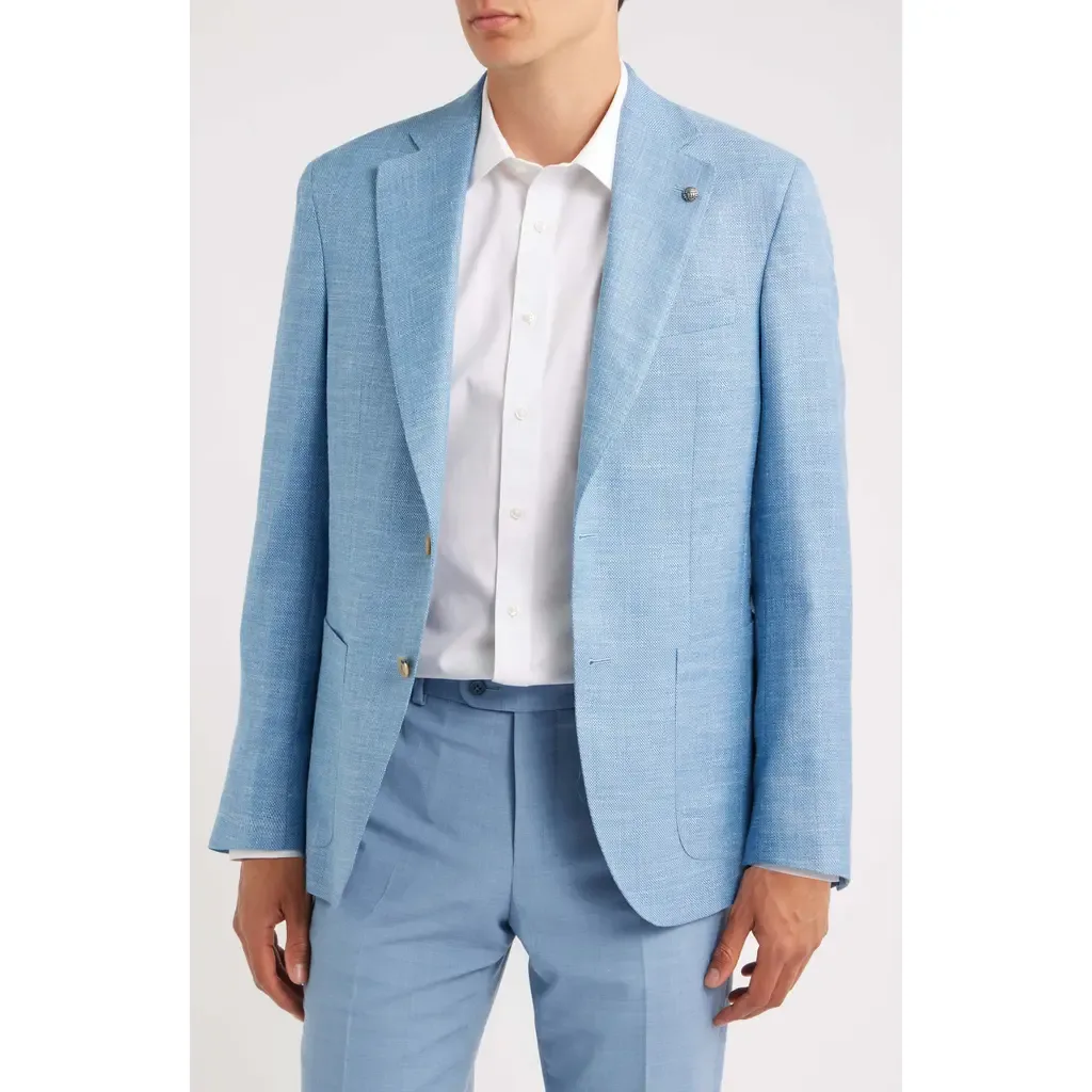 250th Capsule Myles Unconstructed Light Blue Slub Wool & Silk Blend Sport Coat by Jack Victor