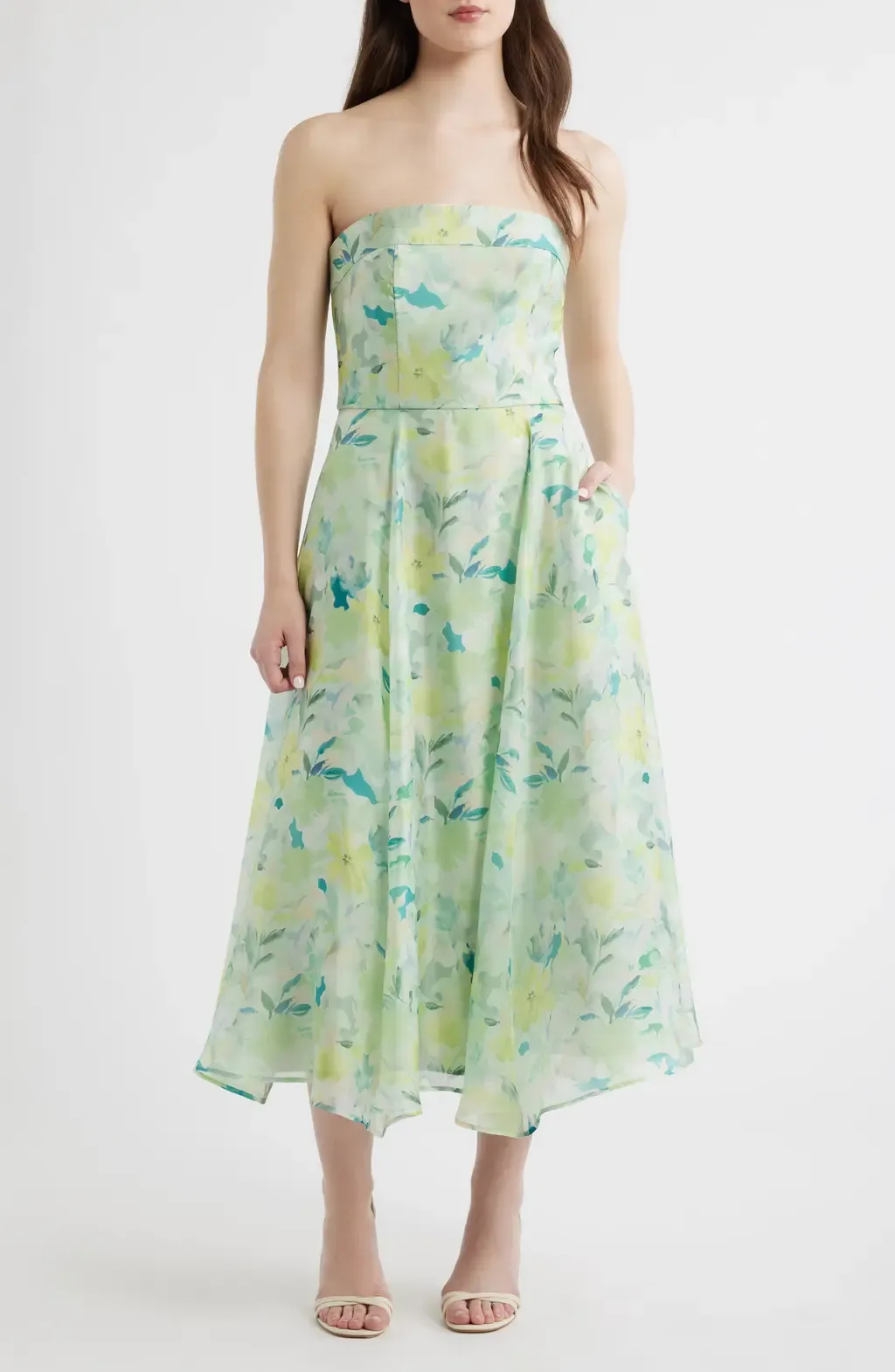 Elena Floral Print Strapless Midi Dress