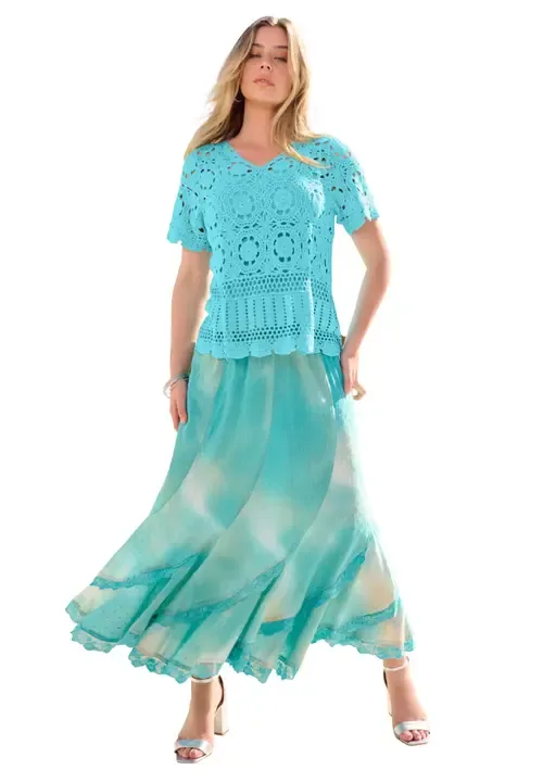 Medallion Pattern French Crochet Sweater Top by Roaman's