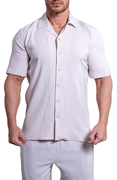 Everyday Cream White Short Sleeve Button-Up Shirt by Maceoo