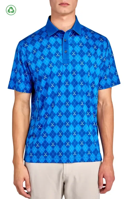 Regular Fit Golf Club Argyle Print Recycled Performance Golf Polo by CONSTRUCT