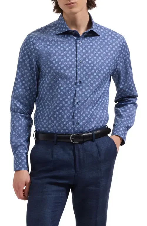 Axel Shaped Fit Floral Print Cotton Button-Up Shirt by Bugatchi