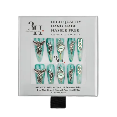 Emerald Elegance Luxury Handmade Press on Nails by 3H Nails