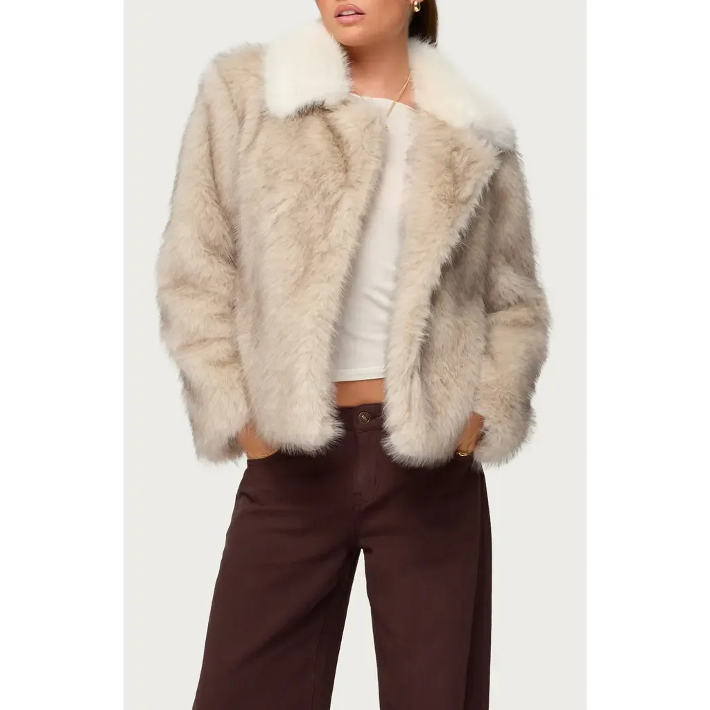 Contrast Collar Faux Fur Jacket by EDIKTED