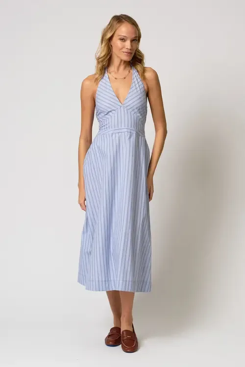 Ora Poplin Stripe Halter Dress by Central Park West