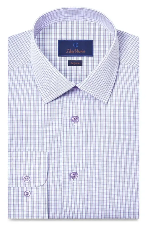 Regular Fit Check Cotton Poplin Dress Shirt by David Donahue