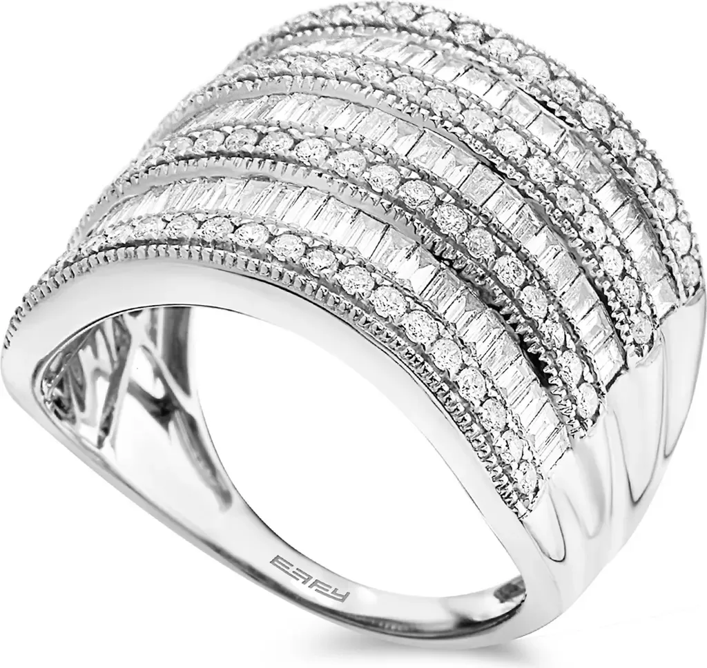 White Gold Diamond Baguette Wave Band Ring by EFFY