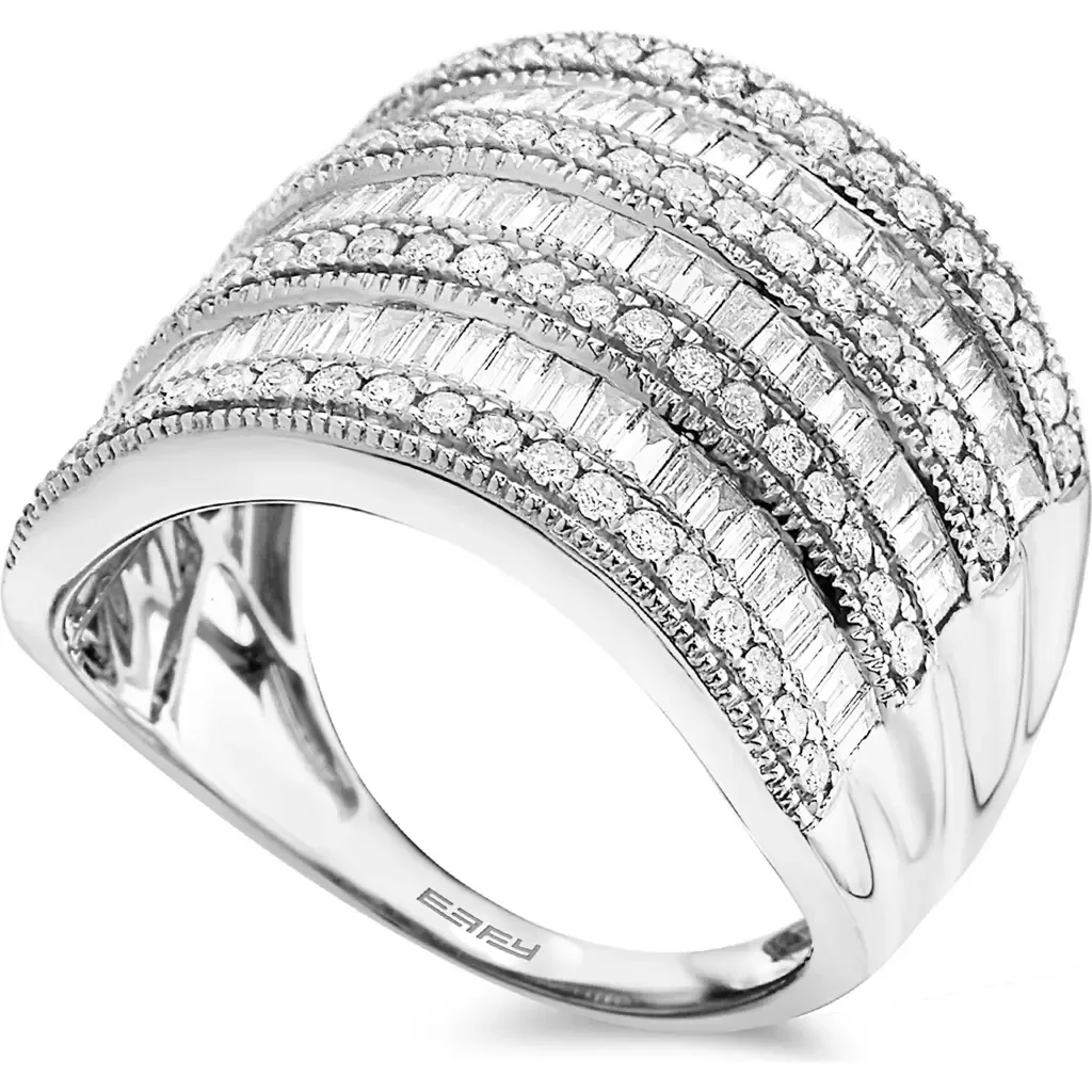 White Gold Diamond Baguette Wave Band Ring by EFFY