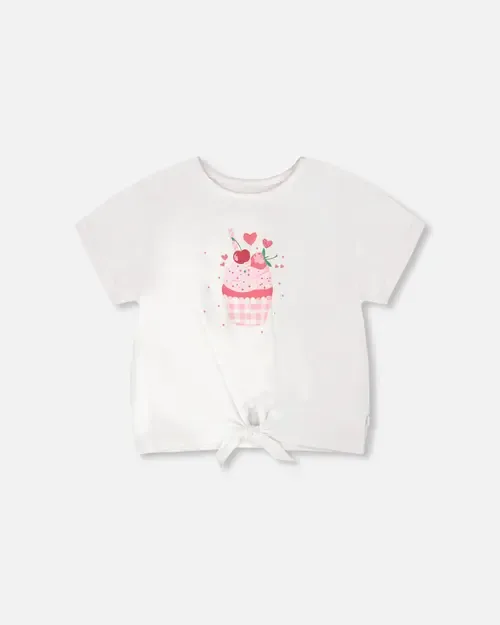 Organic Cotton Jersey Cupcake T-Shirt with Tie at Waist by Deux par Deux