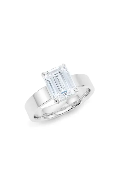 Emerald Cut Cigar Lab Created Diamond Ring in 4.00Ctw 18K White Gold by HauteCarat