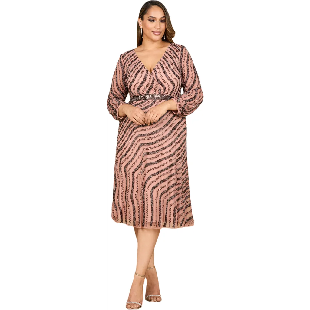 Beaded Midi Dress with Long Sleeves by LARA New York
