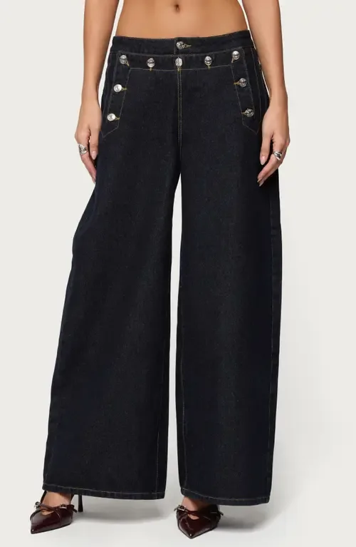Frida Button Yoke Low Rise Wide Leg Jeans by EDIKTED