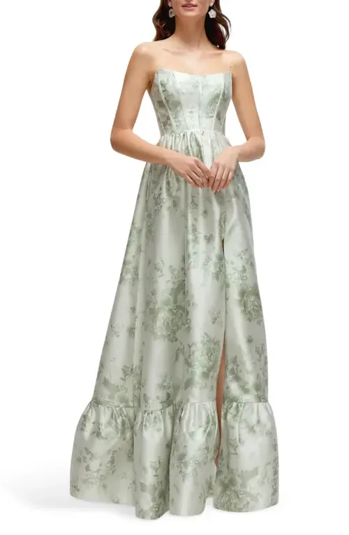 Floral Strapless Bustier Bodice Satin Gown by Dessy Collection
