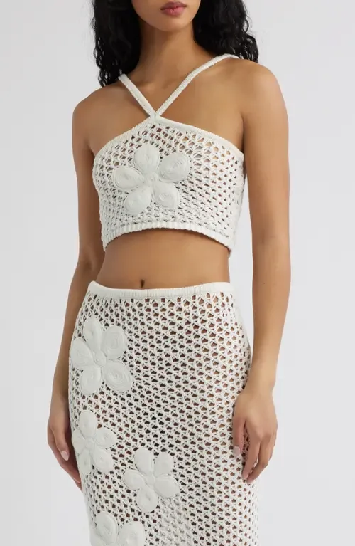 Appliquéd Crochet Halter Crop Top by Kulani Kinis