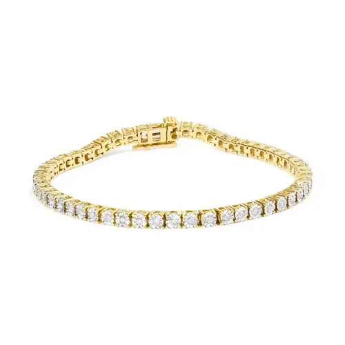 1.0 Cttw Rustic Diamond Tennis Bracelet in Yellow Gold Over Silver by Haus of Brilliance