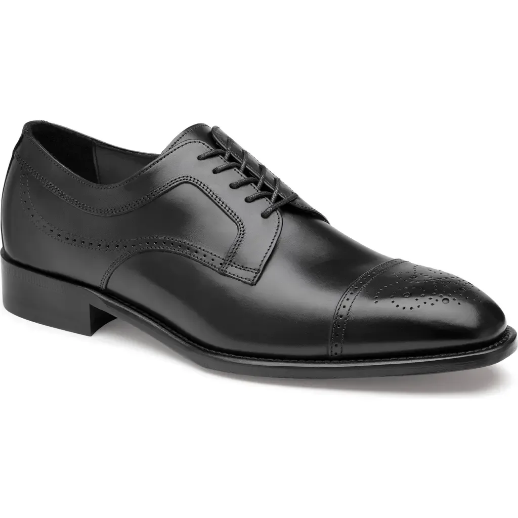 Ellsworth Medallion Toe Derby in Black Italian Calfskin by Johnston & Murphy