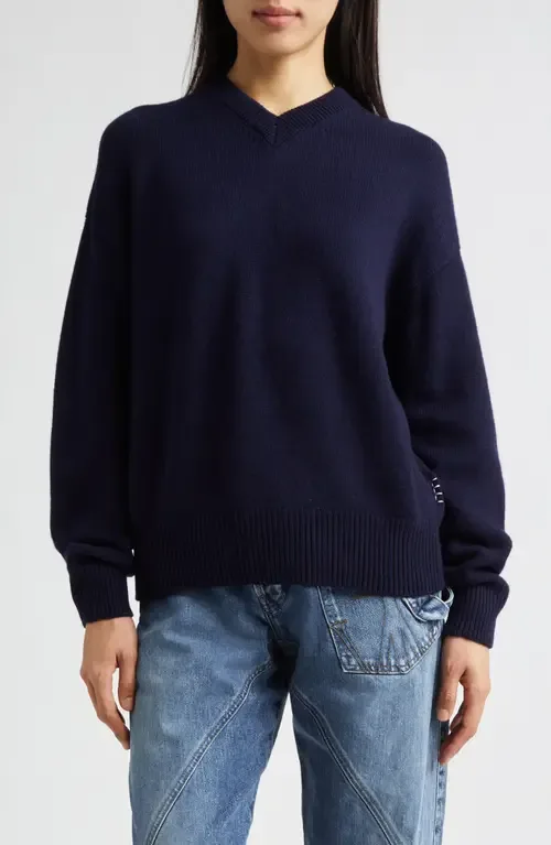 V-Neck Cashmere Sweater in 888 Navy by JW Anderson