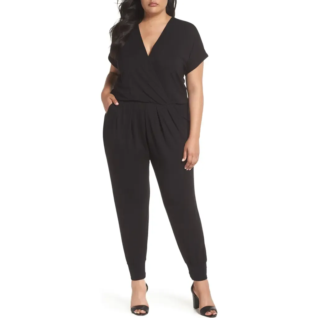 Short Sleeve Wrap Top Jumpsuit by Loveappella