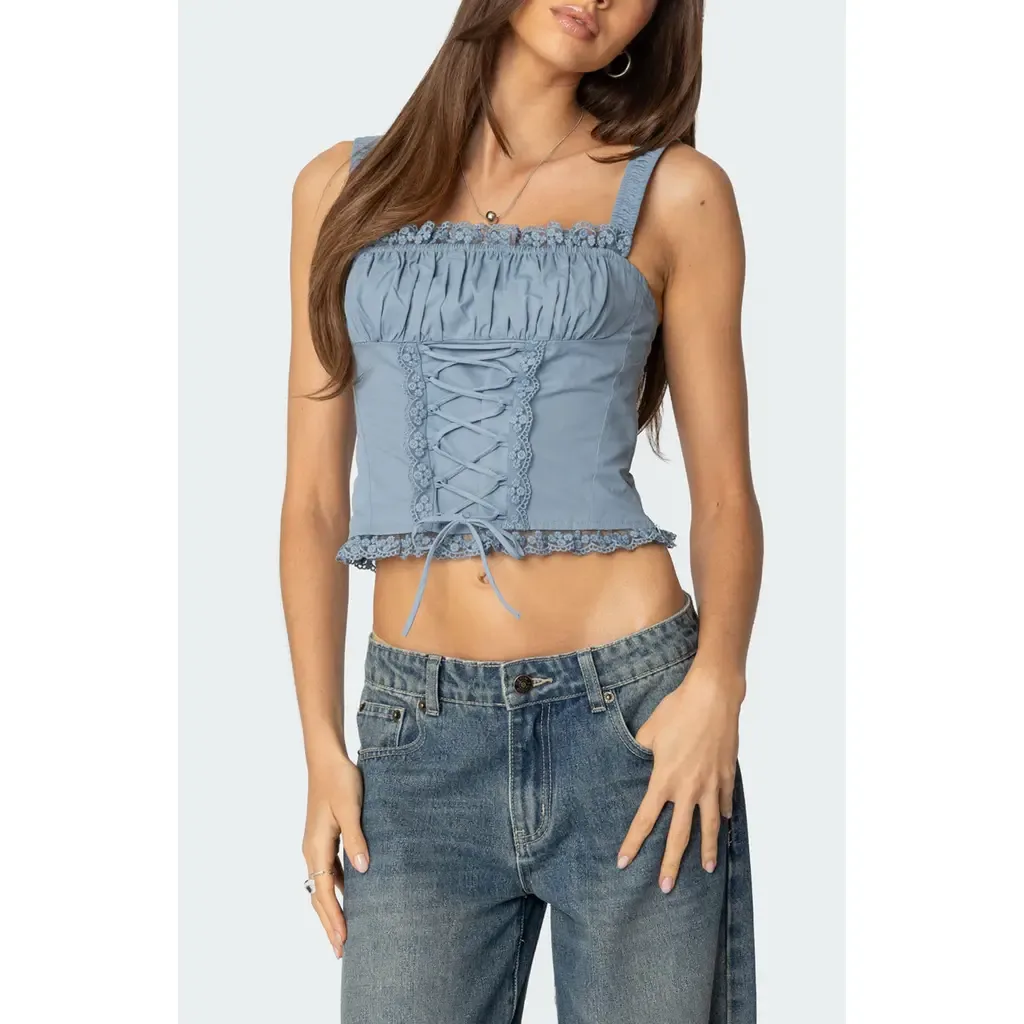 Juliet Lace-Up Cotton Corset Top by EDIKTED