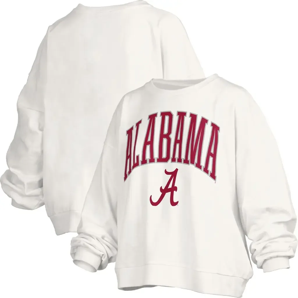 Pressbox Alabama Crimson Tide Janise Arch Over Logo Waist Length Oversized Pullover Sweatshirt
