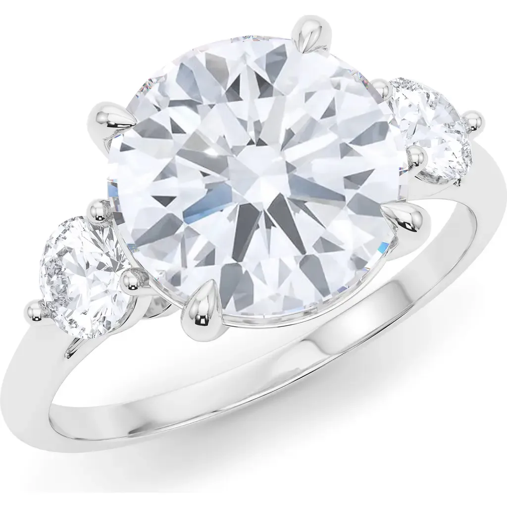 Three Stone Round Cut Lab Created Diamond Ring in 4.00Ctw 18K White Gold by HauteCarat