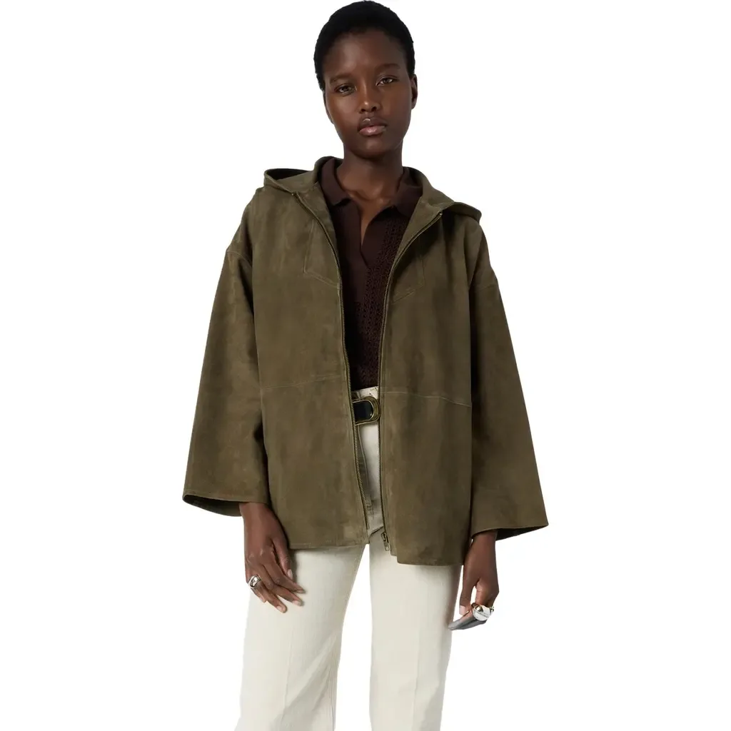 Tassya Zip-Up Hooded Suede Jacket by GERARD DAREL