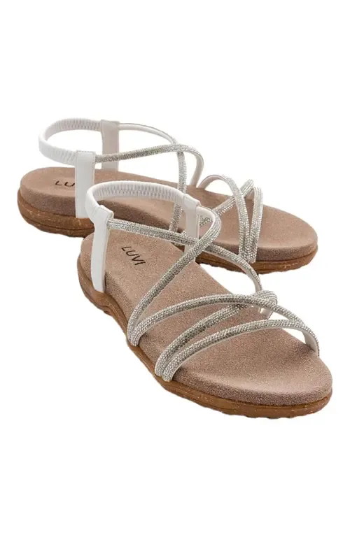 Ever Embellished Sandal in White Faux Leather by Prologue Shoes