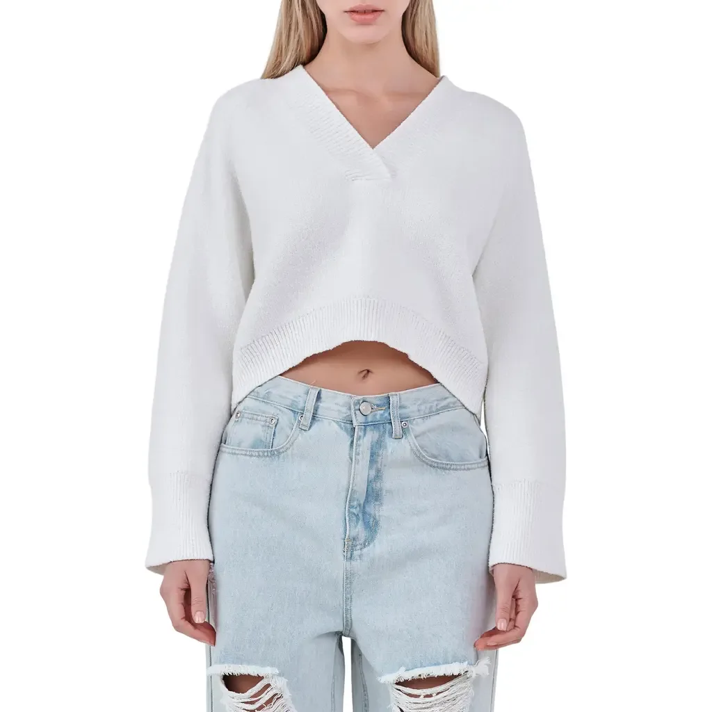 V-Neck Crop Sweater by Grey Lab