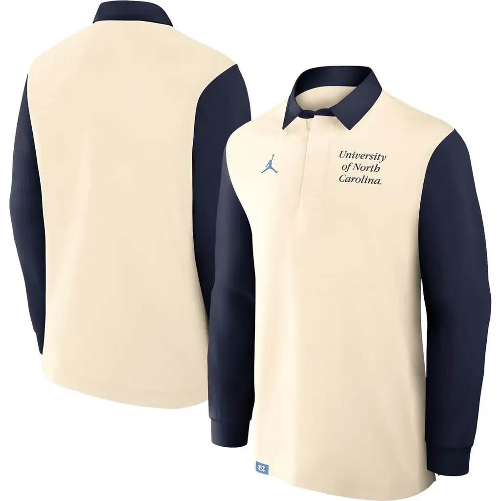 Jordan Brand Cream/Navy North Carolina Tar Heels Rugby Long Sleeve Shirt by Jordan Brand