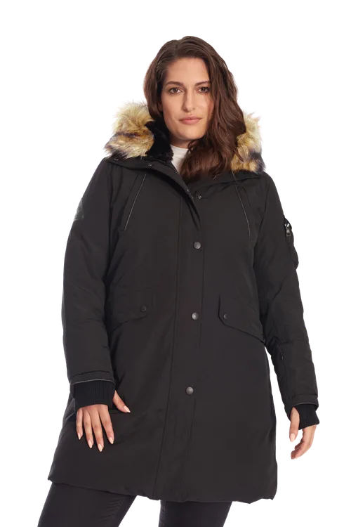 Laurentian Vegan Down Long Winter Parka with Faux Fur Hood