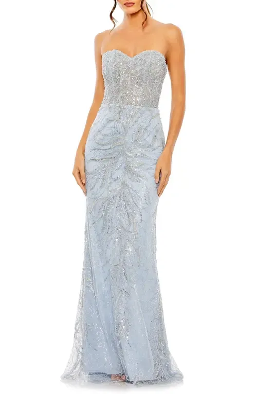 Strapless Rhinestone Embellished Trumpet Gown by Mac Duggal