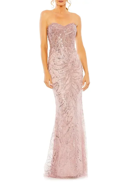 Strapless Rhinestone Embellished Trumpet Gown