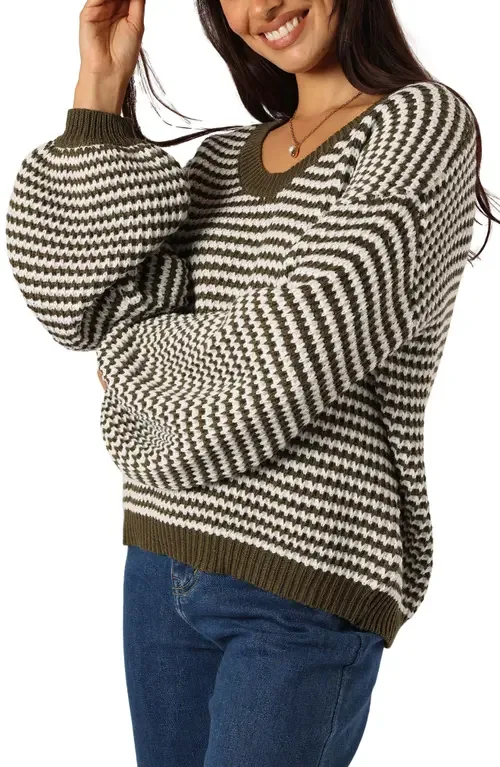 Becca Stripe One-Shoulder Sweater by Petal & Pup