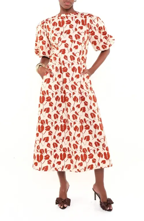 The Dawn Dot Puff Sleeve Linen & Cotton Maxi Dress by The Lulo Project