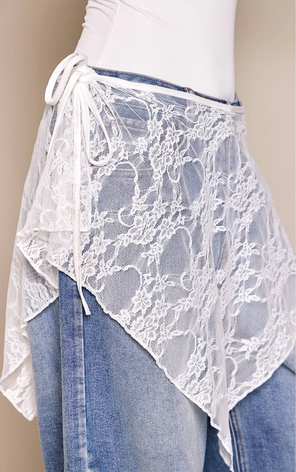 Lace Asymmetric Tie Waist Scarf by PrettyLittleThing