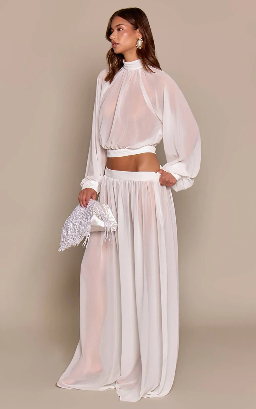 Sheer Chiffon Gathered Waist Floaty Maxi Skirt Co-Ord by PrettyLittleThing