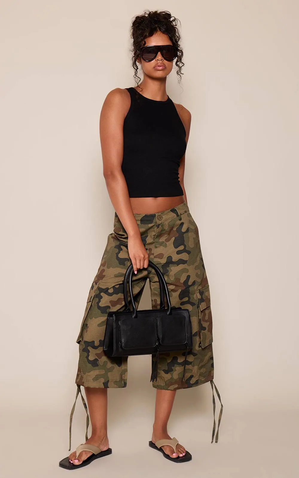 Camo Pocket Detail Cargo Wide Leg Jorts by PrettyLittleThing