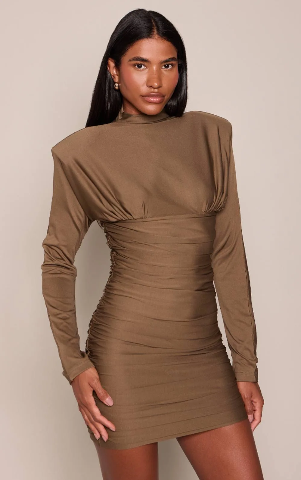 Ruched Long Sleeve Bodycon Dress