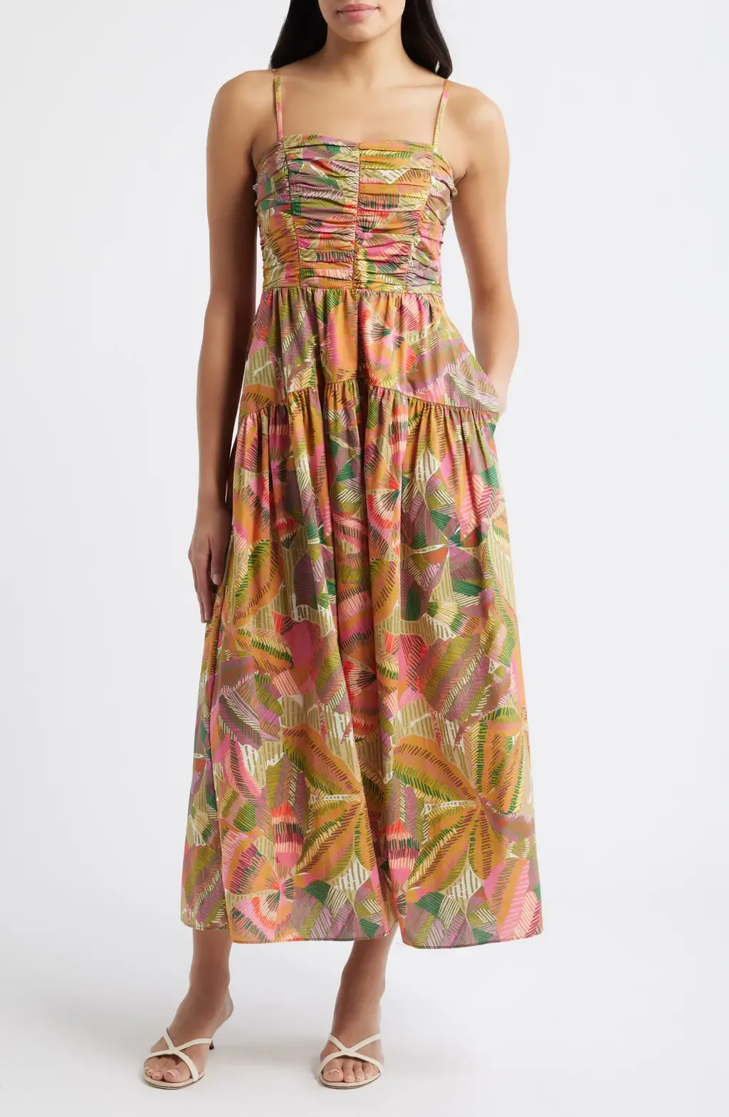 Pleated Cotton Poplin Maxi Sundress